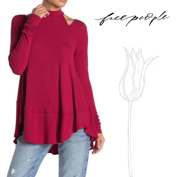 Free People Sweaters - Free People Red Downtown Girl Cutout Tunic Sweater